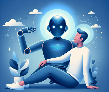 Illustration eines Roboters, der einem Menschen zuhört
