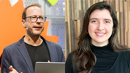 Links: Portrait von Markus Beckedahl. Rechts: Portrait von Daphne Auer