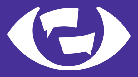 Das Logo zeigt ein Auge, in dessen Pupille zwei Chatbubbles dargestellt sind.