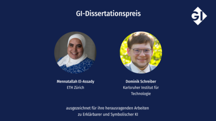GI-Dissertationspreis: Porträts der beiden Ausgezeichneten: Mennatallah El-Assady von der ETH Zürich und Dominik Schreiber vom Karlsruher Institut für Technologie 